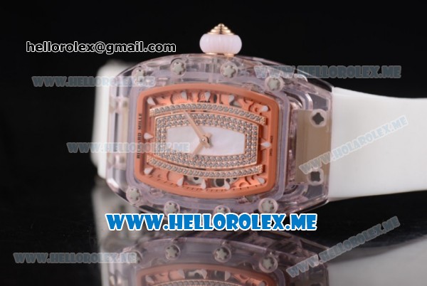 Richard Mille RM 07-02 Miyota 9015 Automatic Pink Sapphire Case with White Rubber Strap and White MOP Dial White Markers - Click Image to Close